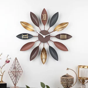 Large Iron Leaves Silent Hanging Clock with White Hands